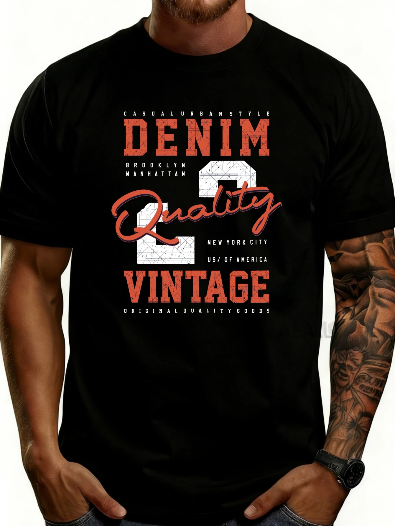 Casual Urban Style Men's T-Shirt, Denim Quality, Vintage, New York City, Brooklyn, Manhattan, Usa, Original Quality Product, Summer and Autumn Wear, Men's Gift