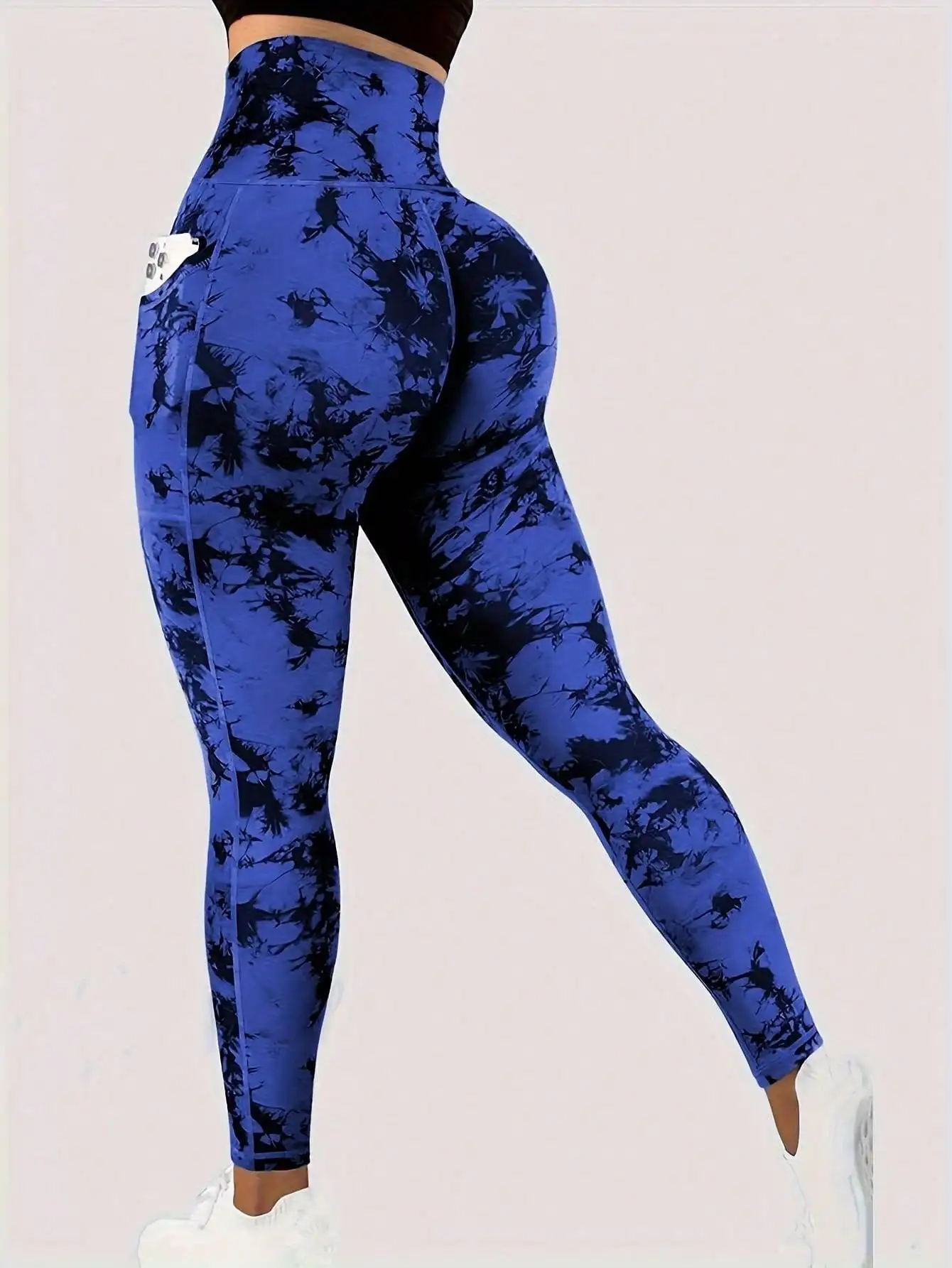 Women's Tie-Dye Pocket Buttoned Tummy Control Butt-Lifting Leggings, Fitness Training Yoga Running Sports Pants