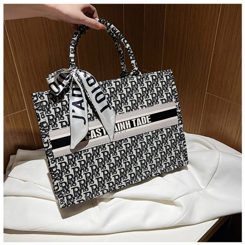 French Simple Handbag Tote Tote Bag European and American Trend Row Printed Letters Versatile Commuter Large Capacity Shoulder