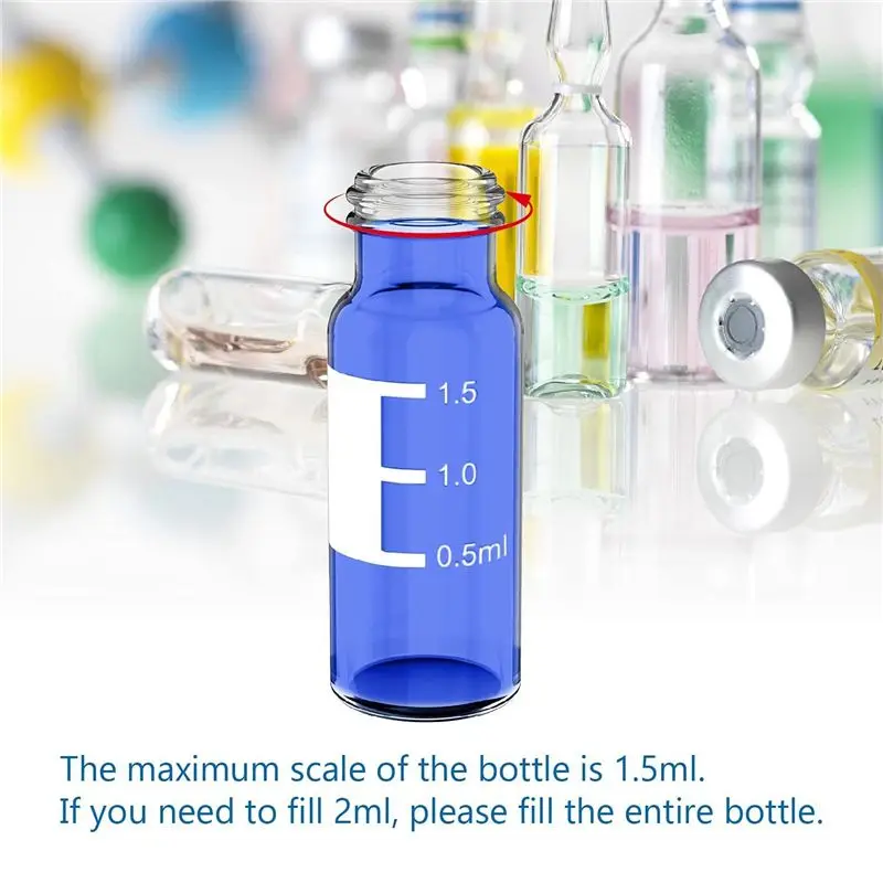 Power Tool Sets 2ML Autosampler Vials Pack Of 100 - HPLC Vials 9-425 Clear Vials with Blue Screw Caps,Blue White Septa