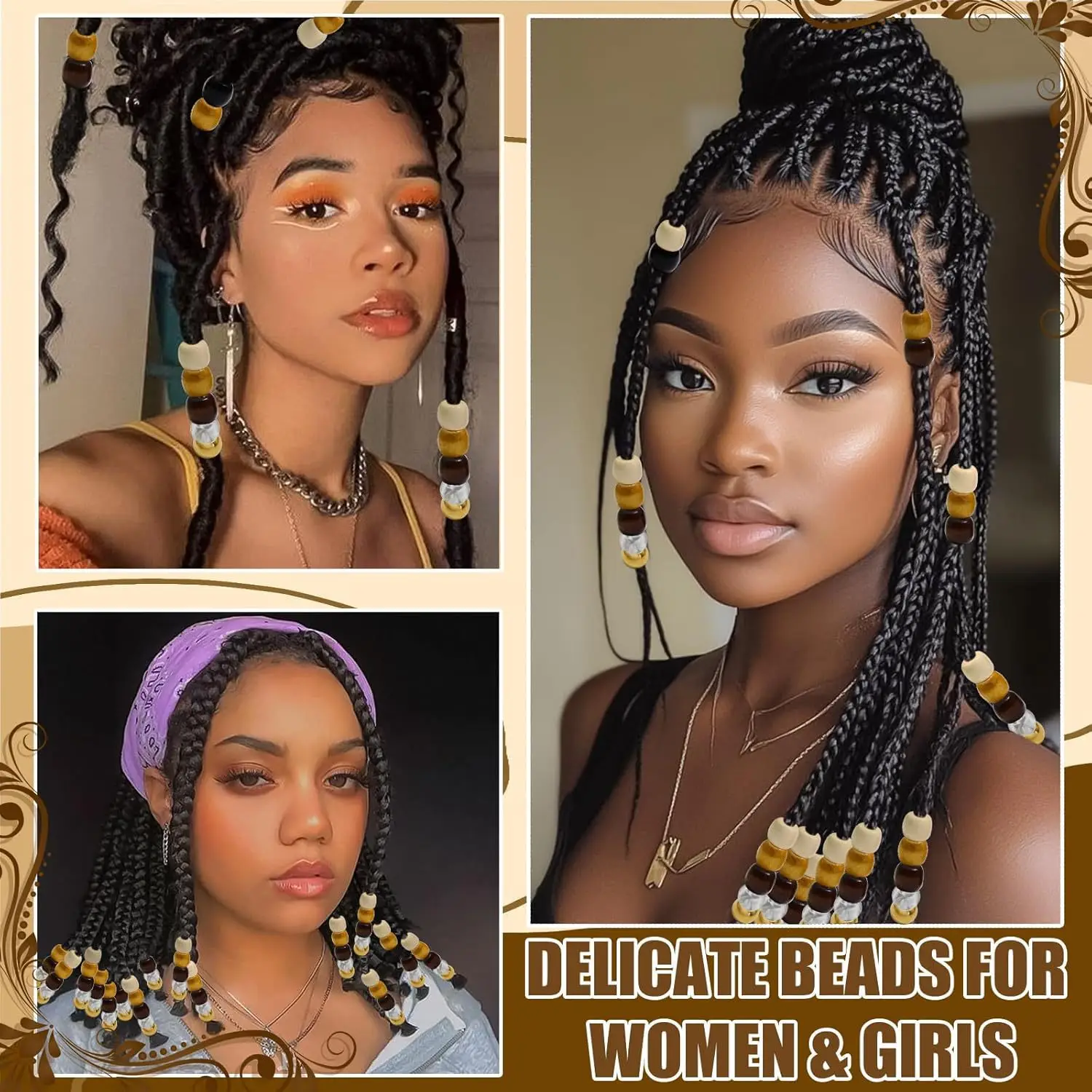 60 pièces de perles de cheveux transparentes + perles de dreadlock en bois avec ensemble d'outils de perles-accessoires de bijoux à bricoler soi-même