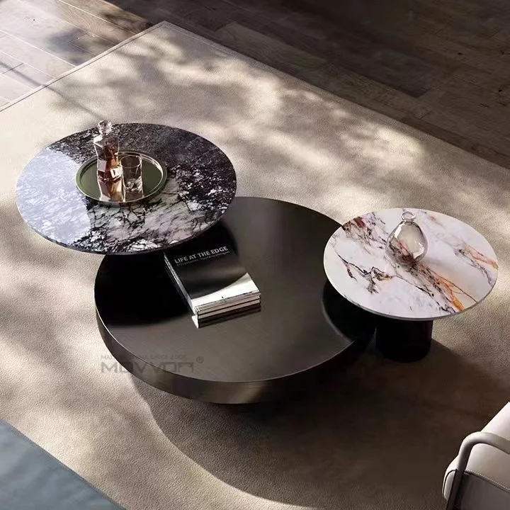Luxury Modern Farmhouse Style Round Stone Coffee Table Set for Living Room Kitchen Bedroom or School Use Home Furniture