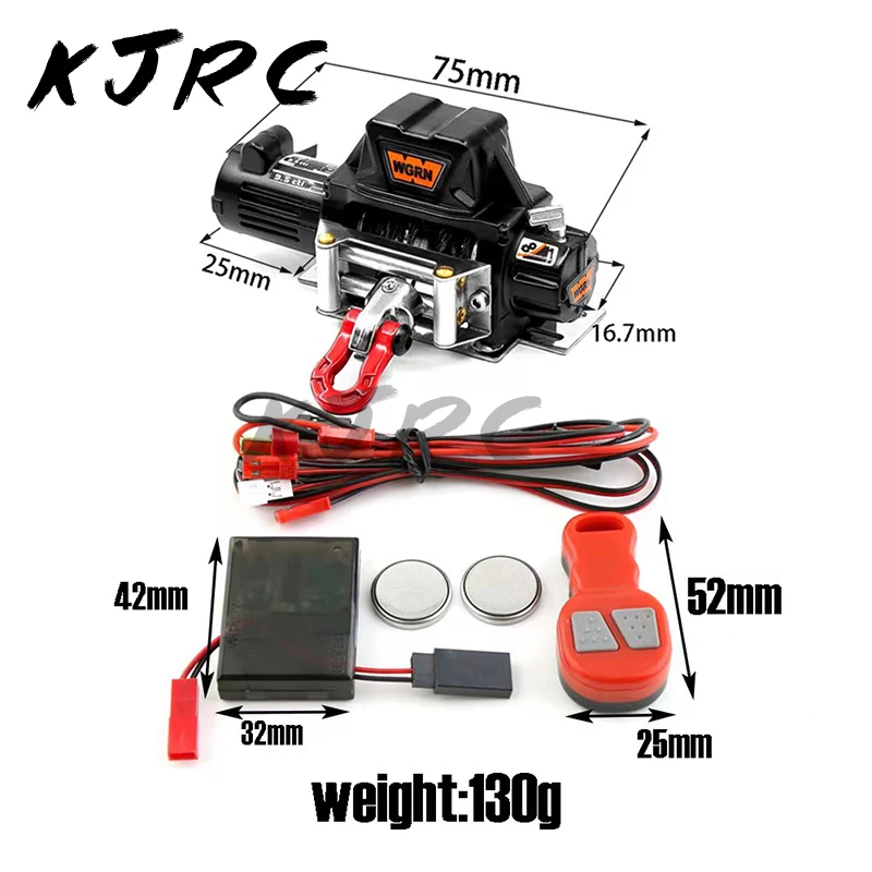 KJRC Metal Automatic Simulated Winch With Controller For 1/10 RC Crawler Car Axial SCX10 90046 D90 Traxxas TRX4 Redcat