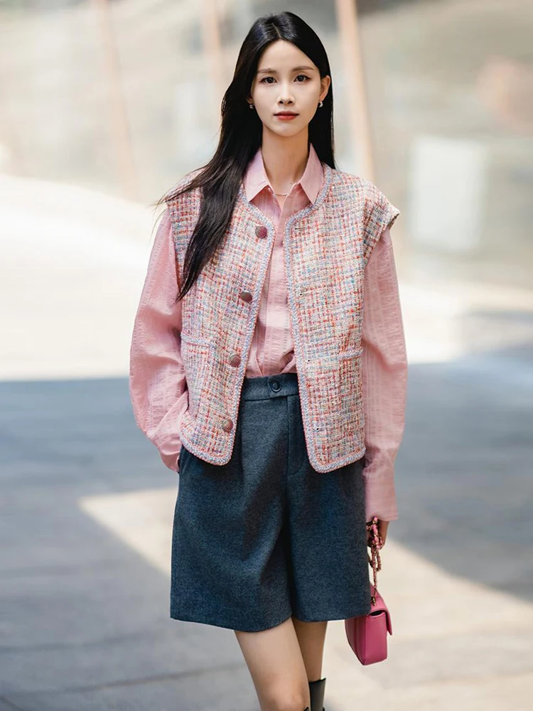 

Ele round Ne Svel Vest ort Outerwear Women's Fraance Sle Precision Spring Autumn Faion Ladies' Jaet