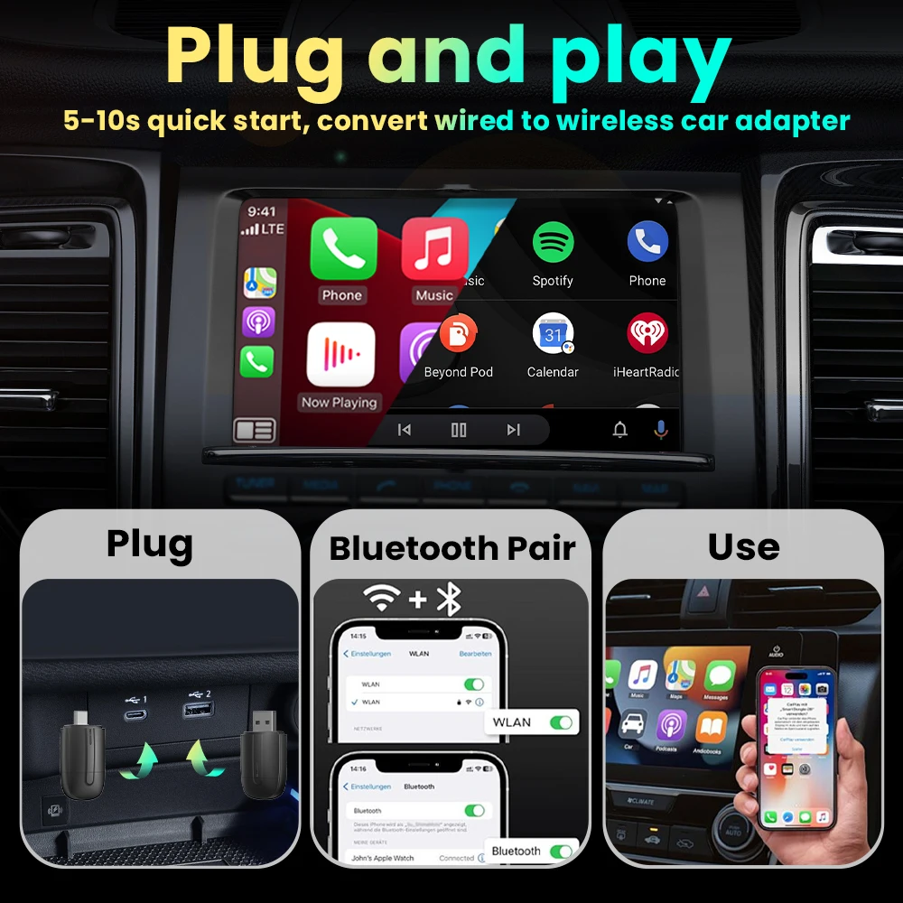 محول تلقائي لاسلكي يعمل بنظام أندرويد محول CarPlay USB Type-c التوصيل والتشغيل بلوتوث 2 في 1 لـ Haval H1 Blue-Brand H2 Blue-Brand H2 #3