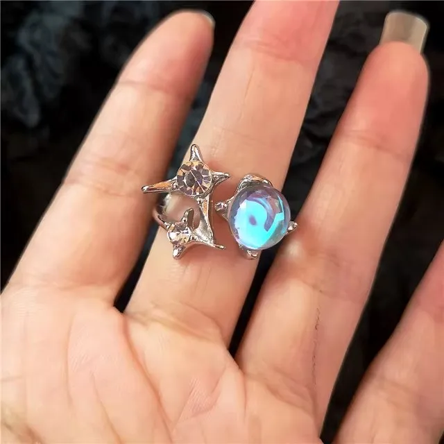 Punk Harajuku Goth Thorns Black Silver Color Irregular Heart Cross Open Ring For Women Men Lover Vintage 90s Y2K Grunge Jewely