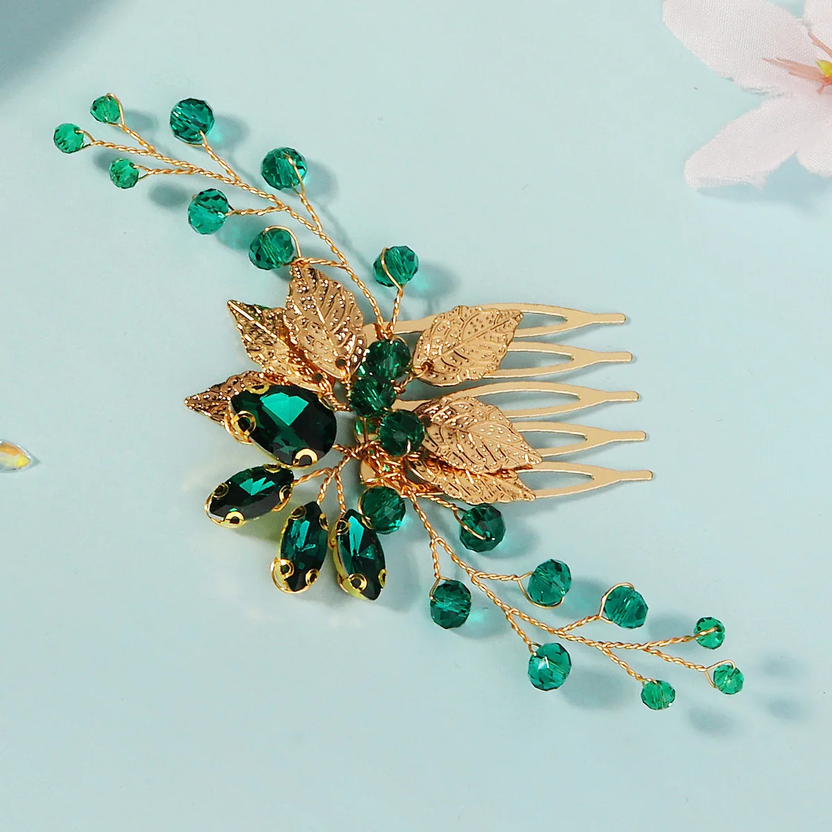 Mode Grün Haar Kamm & Pin Set Strass Kristall Haar Clip Kopfschmuck Braut Hochzeit Schmuck Zubehör Brautjungfer Geschenk – Detail 12