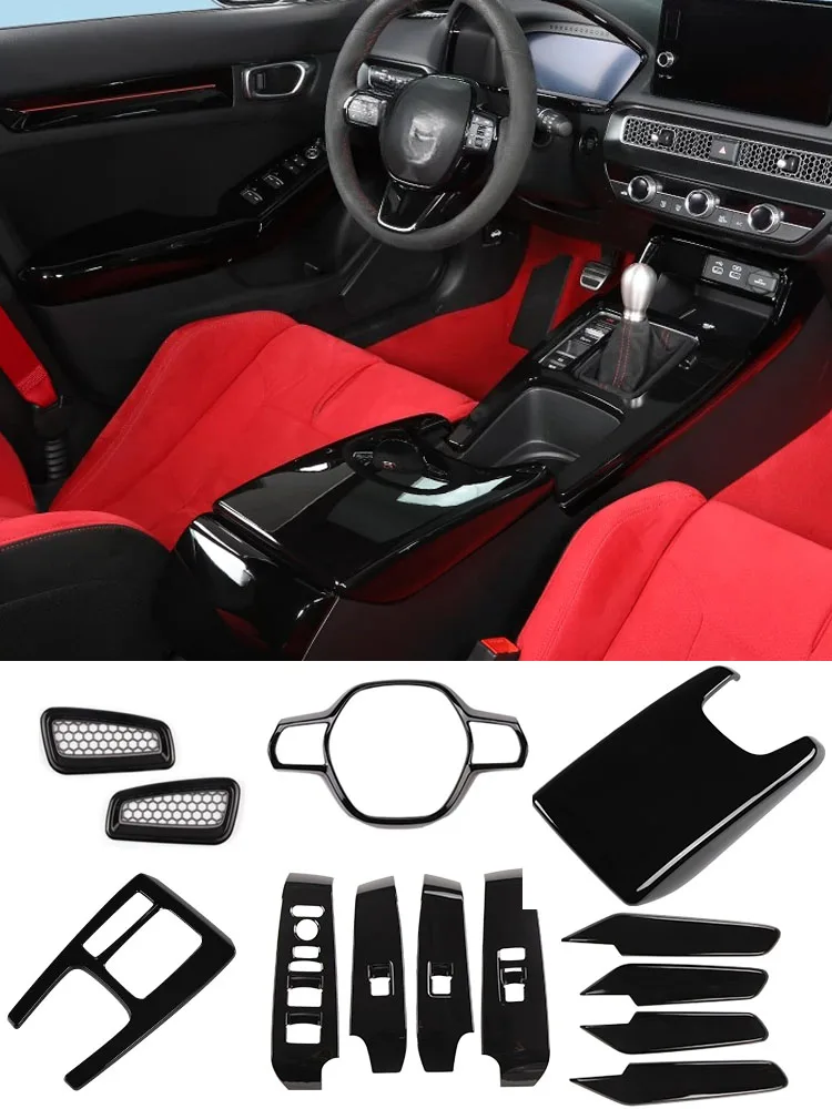 

Fit for HONDA Civic Type R FL5 2022 2023 2024 2025 Piano Black Door Armrest Center Control Gear Shift Panel Air Vent Frame