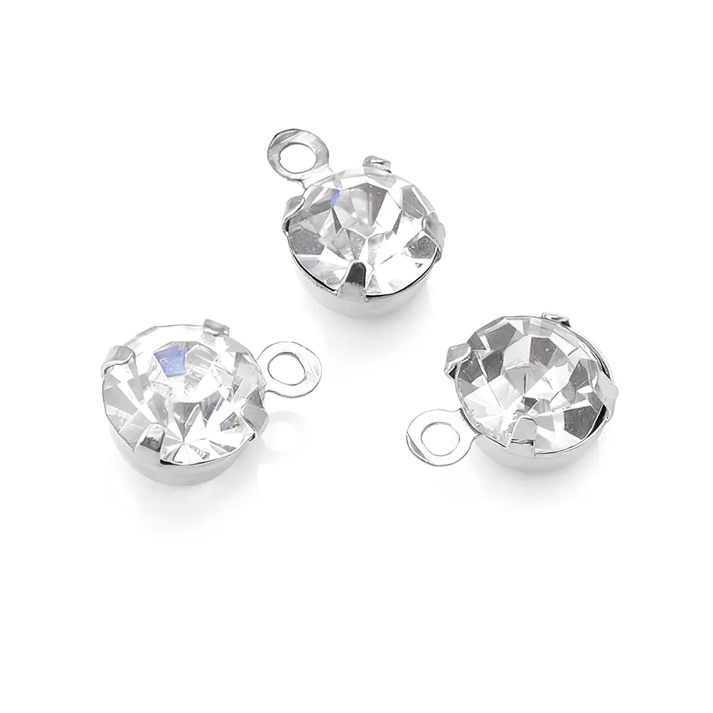 100PCS 4MM 5.5MM 8MM Brass with Glass Rhinestone Single Hole Rhinestone Charms End Beads Diy Jewelry Findings Accessories