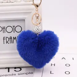 Soft Rabbit Fur Love Zircon Ball Charm Key Chain Jewelry for Women Colorful Love Key Ring Accessories Bags Keychains for Girls