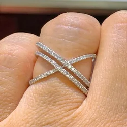 Huitan Trendy Innovative Cross Rings for Women Brilliant Cubic Zirconia Finger Accessories Charms Creative Wedding Party Jewelry