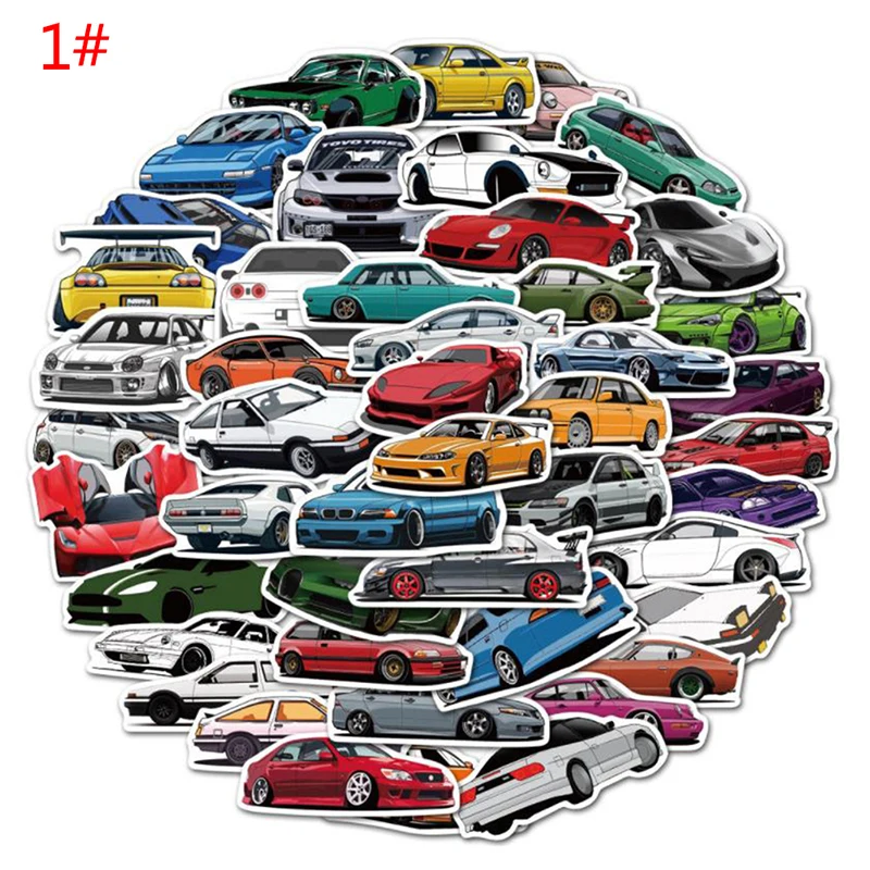 50PCS JDM Retrofit Racing Car Waterproof Stickers Decals Kids Toy DIY Phone Luggage Car Bike Cartoon Graffiti Sticker