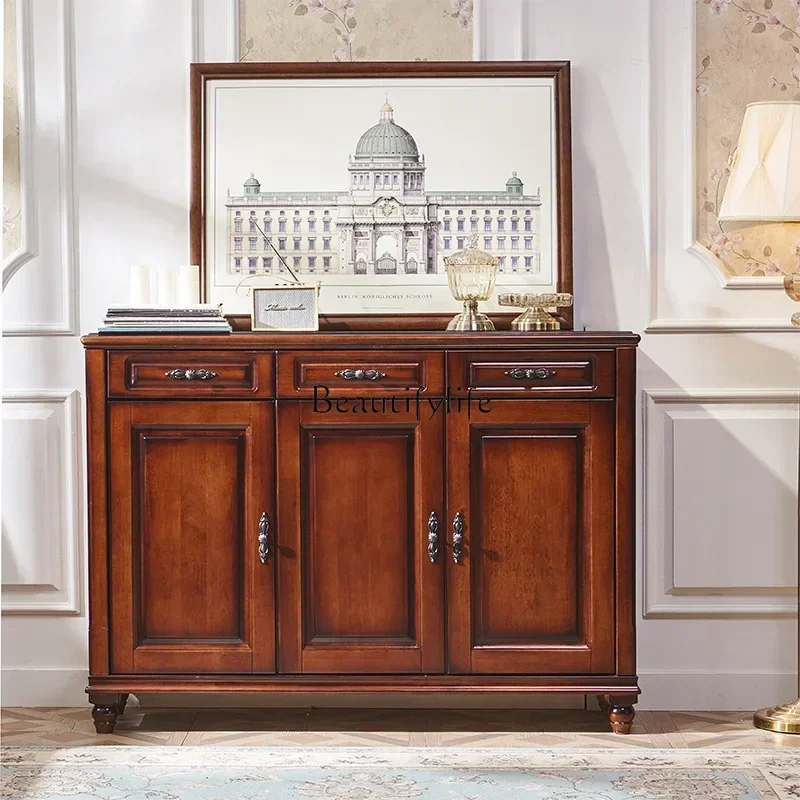 

02American rural solid wood shoe cabinet retro swing door storage Jianmei locker