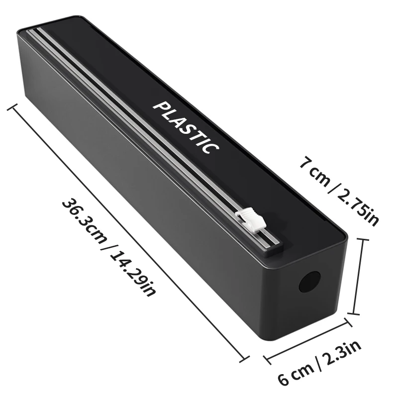 Large Size Cling Film Dispenser, Black, Wall-Mountable, Tear-Free Bidirectional Cutting, Suitable for Baking Paper and Wax Paper