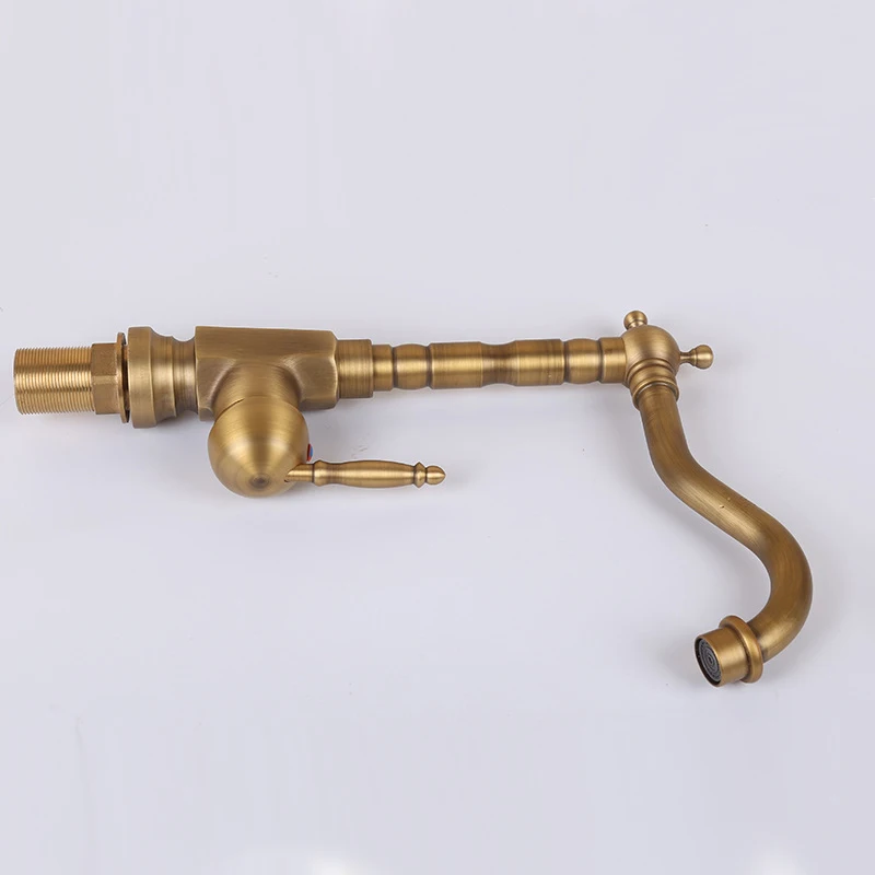 Antique Brass Kitchen Faucet Swivel Bathroom Sink Faucet Hot and Cold Water Mixer Tap Single Hole Mixer Tap