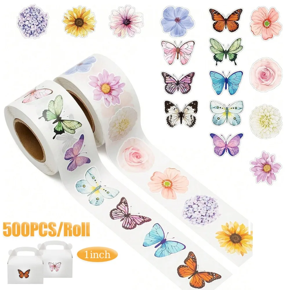 500Pcs Rolled Irregular Butterfly Flower Stickers Self Adhesive Tags Gift Box Package Decor Stickers
