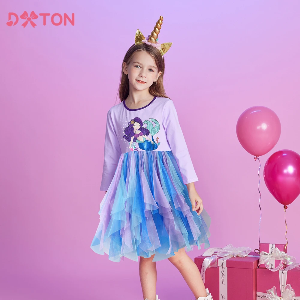 

DXTON Mermaid Princess Dress For Girls Gradient Mesh Patchwork Children's Party Costumes Irregular Tulle Kids Girls Winter Dress