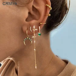 CRMYA Gold color Moon Dangle Earrings For Women Green CZ Zircon Piercing Women's Drop Earrings 2022 Jewelry Wholesale
