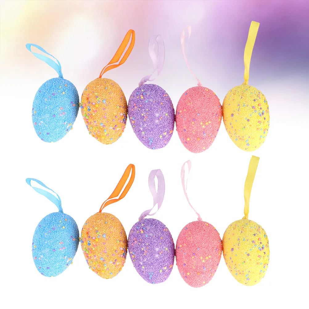 10Pcs Easter Egg Foam Hanging Decorations Colorful DIY Pendant for Creative Kids Easter Festival Decoration Home Party