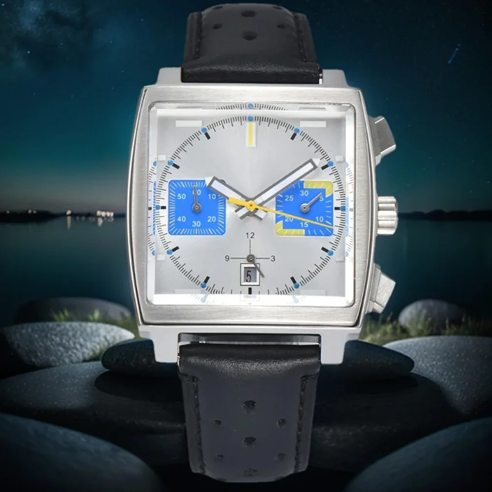 Customized 40mm Square Watch 7750 Glowing Stainless Steel ETA Watch Multi functional Timing Movement Future Limited Men\'s Watch