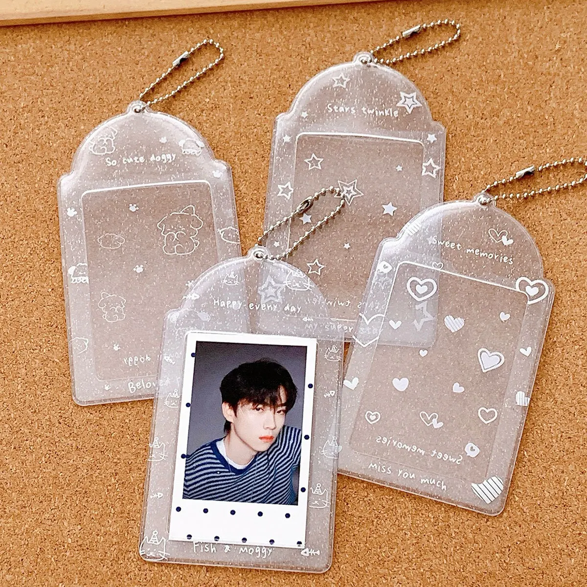 PVC Glitter Photocard Holder Keychain Photo Card Holders 2.8x3.3 Inch ID Badge Holder Bus Card Credit ID Bank Card Holder