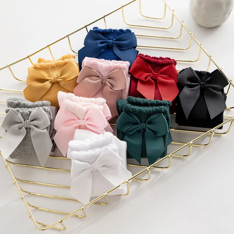 2025 New Kids Socks Toddlers Girls Big Bow Knee High Quality Long Soft Autumn Winter 100% Cotton Lace Baby Tube Sock Calcetines