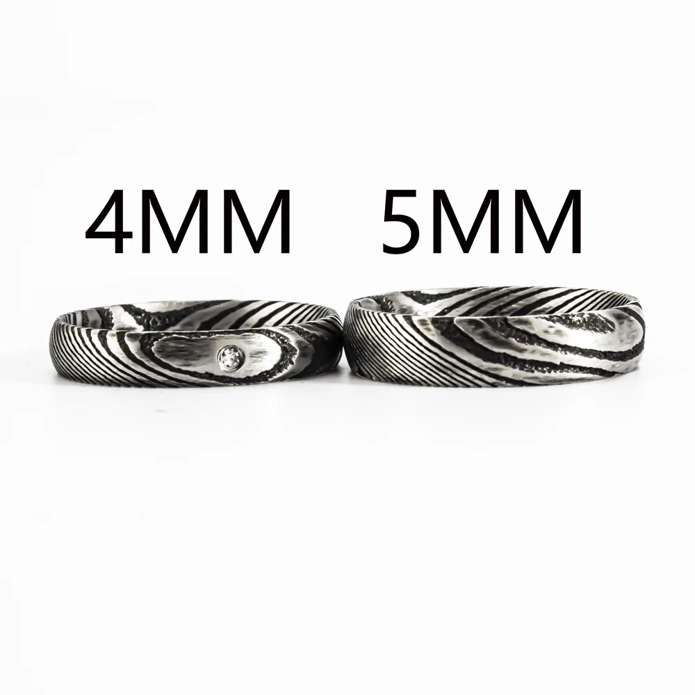Brutalistischer Damaststahlring für Männer, minimalistisches Design, AAA+, Zirkonia, Ehering, einzigartige Herrenschmuck-Accessoires, 2025 – Detail 1