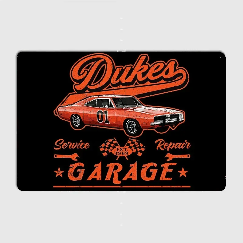 Retro Dukes Garage Poster Drawing Print Wall Art Metal Painting Vintage Garage Tin Sign Art Decor Room Wall