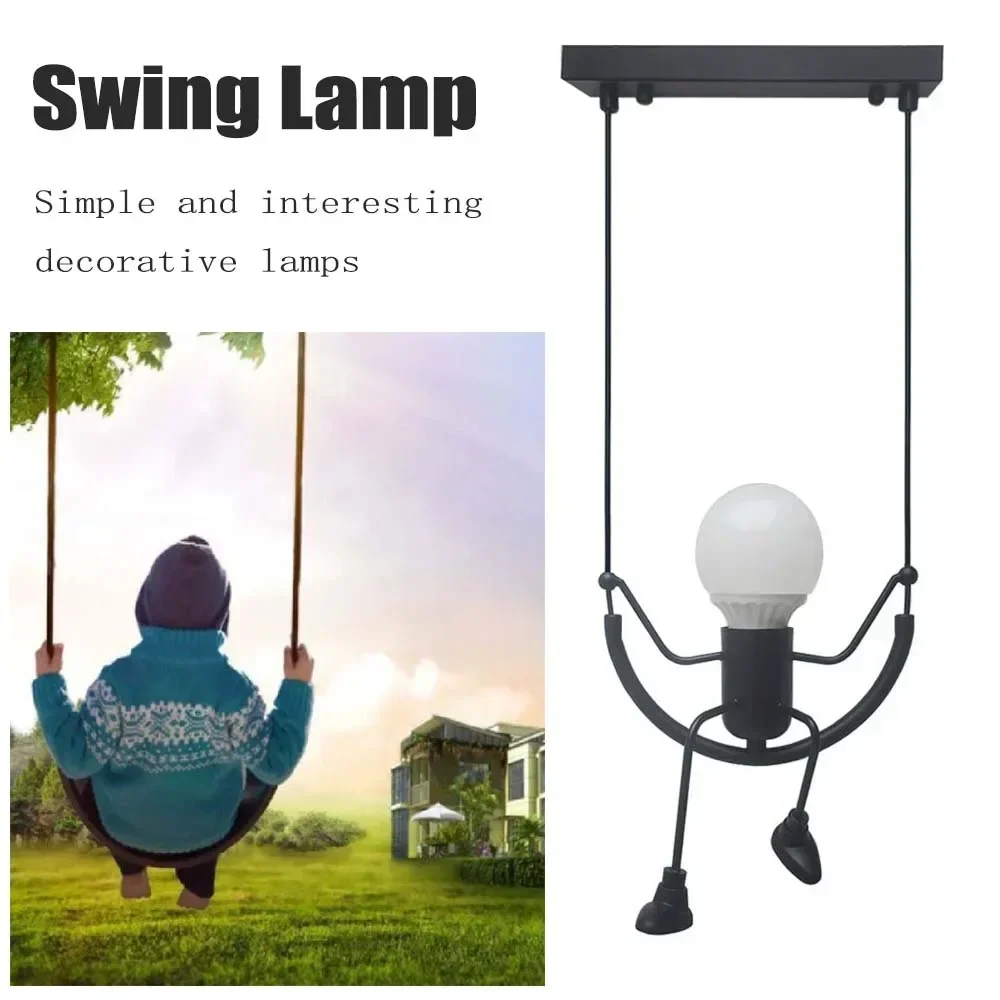 Little Man Spider Pendant Light Nordic Hanging Lamp Iron Swing Lamps Retro Loft Lighting LED Fixture For Kids Room Coffee Bar
