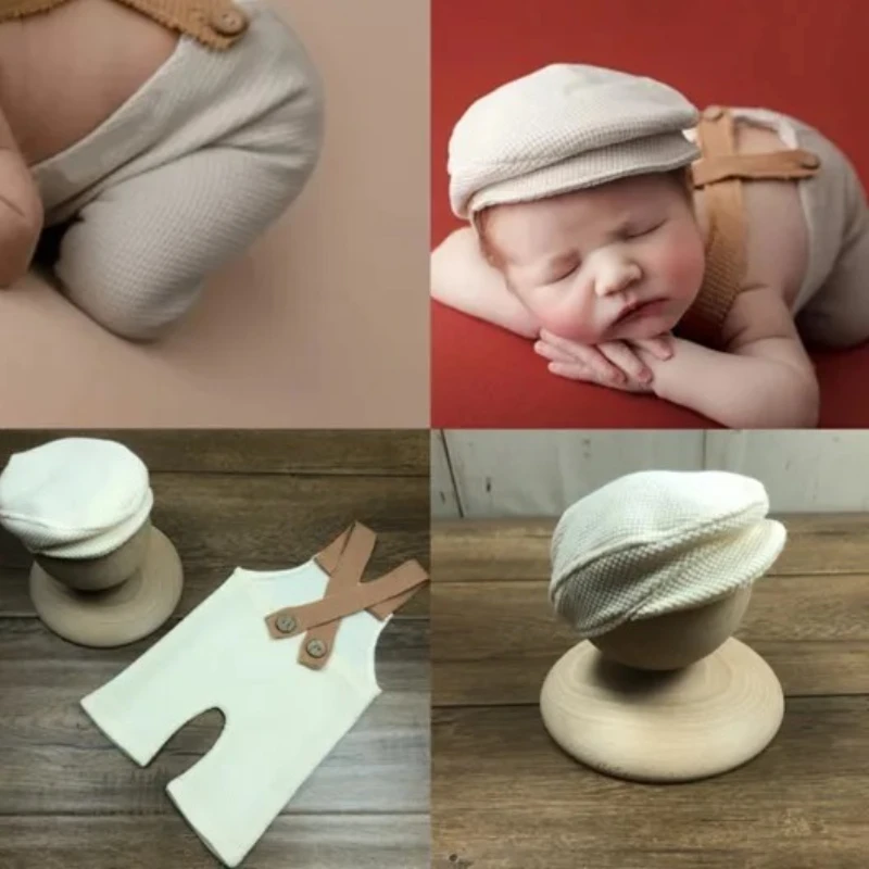 

Реквизит для фотосъемки новорожденных, штаны на подтяжках и берет, комплект для детской фотосессии 0-3 месяцев, 2 шт., новый стиль