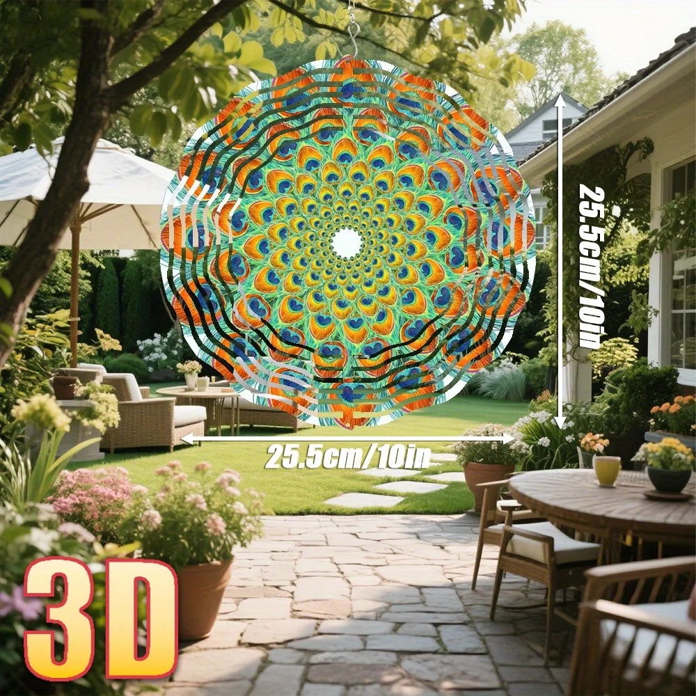 3D Colorful Mandala Wall Hanging - 10 Inch Iron Art with Swivel Hook for Garden Patio Living Room Boho Decor Gift