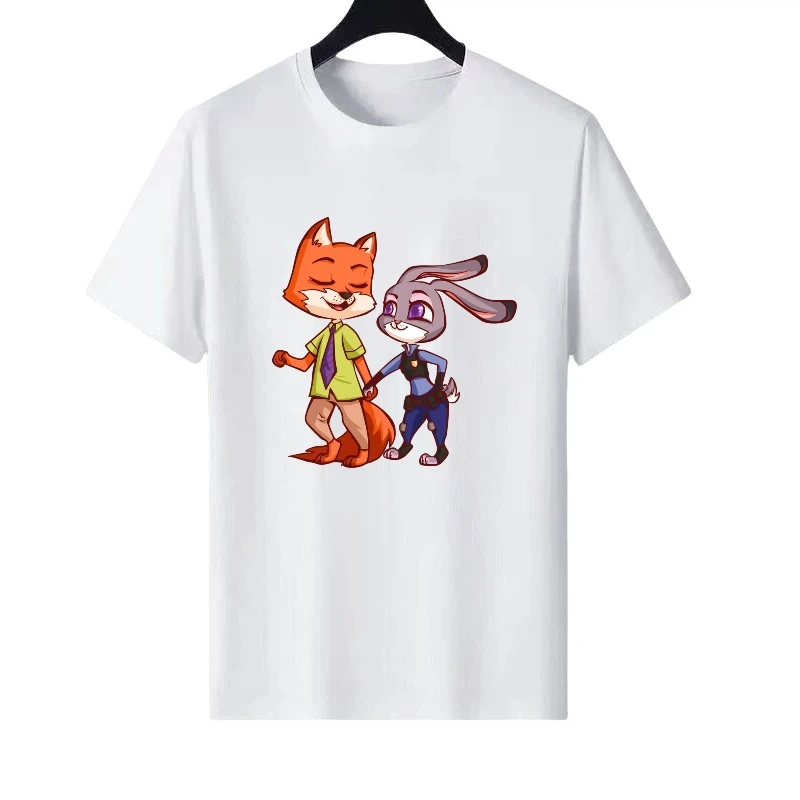 

Disney Zootopia Pattern Woman Parent-Child Clothing White Summer Sports Tops Ladies Cheap Short Sleeves T-Shirt Men Sweatshirts