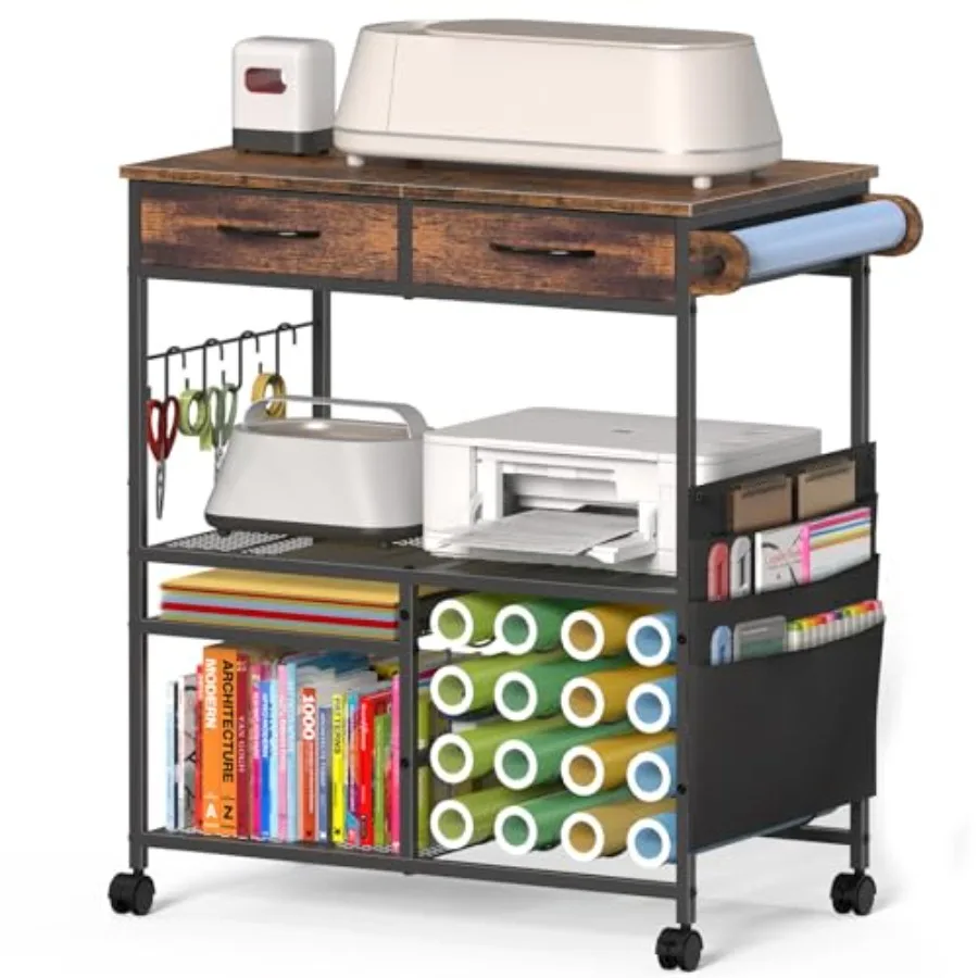 

Rolling Craft Cart with 16 Vinyl Roll Holders Craft Workstation Table with Drawers and Storage Mobile Craft Cart Compatible wit
