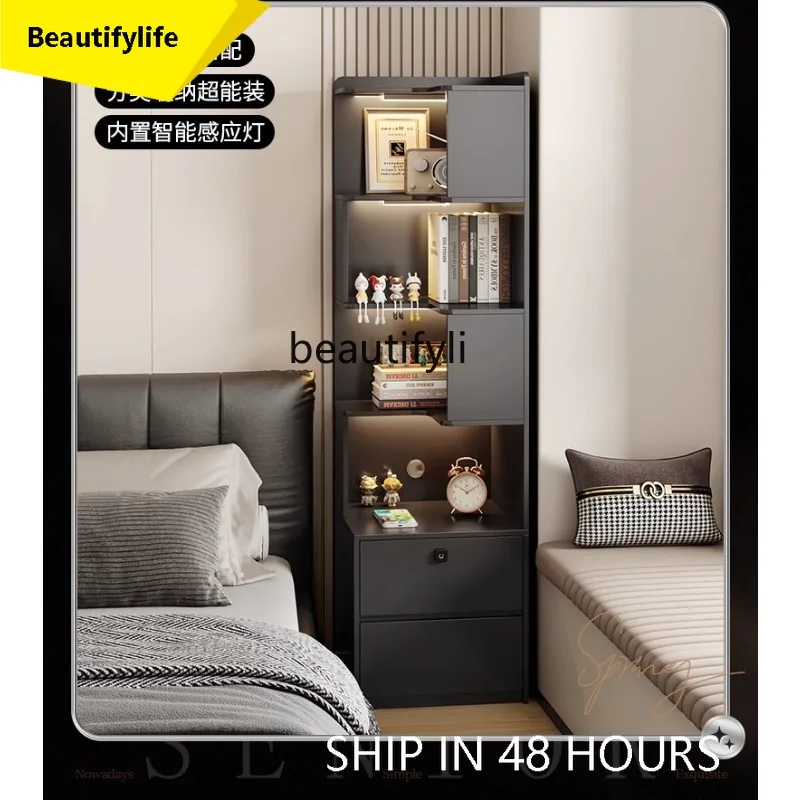

53 Modern simple bedside table bookshelf integrated storage bedroom bedside bookcase storage bedside high cabinet