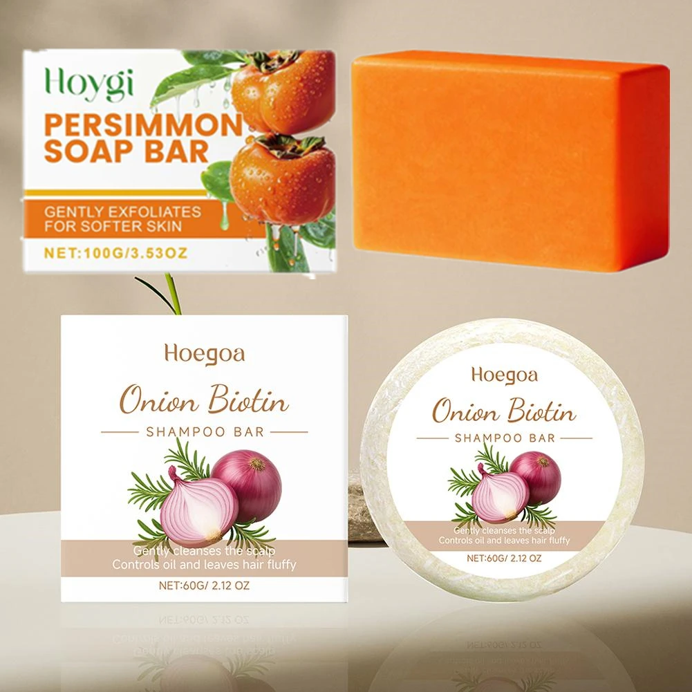 Onion,persimmon Shampoo Bar Natural Hair Care Anti Dandruff Oil Control Repair Split Ends Dry Frizz Nourish Scalp Solid Shampoo