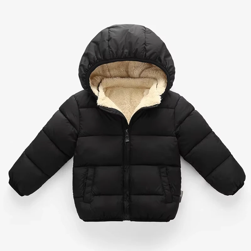 1pcs Boy Girl Coat Baby Winter Thick Down Jackets Kids Warm Plush Thicken Outerwear Clothes Fur Hooded Jacket Children Snowsuit
