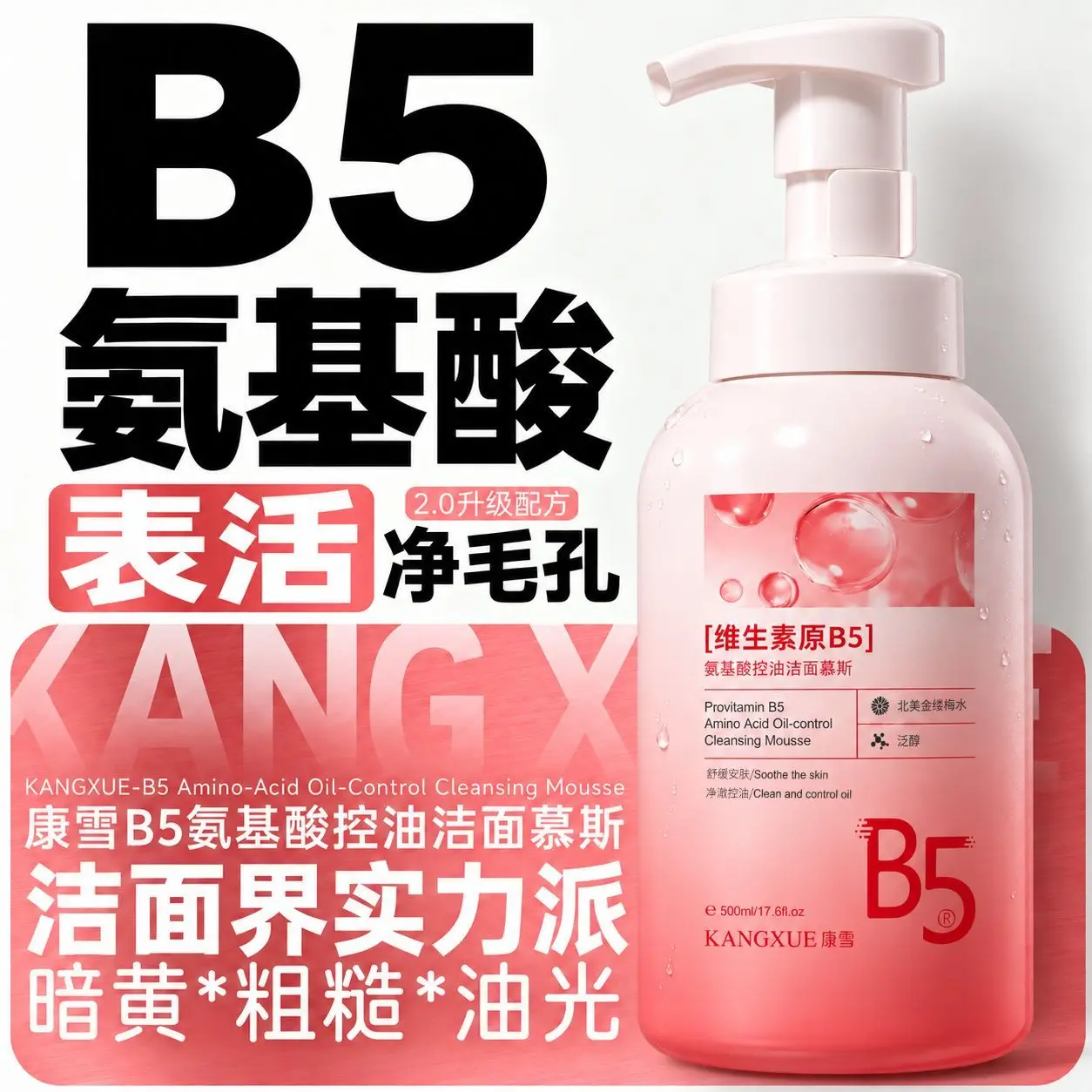 Vitamin B5 Amino Acid Foaming Cleanser Oil Control Deep Cleanse 2-in-1 Makeup Remover Gentle Sensitive Skin Daily Face Wash