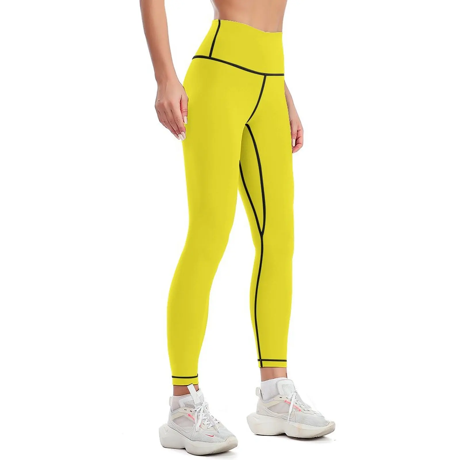 Bright happy lemon yellow color solid plain block colour Leggings active wear gym sportswear woman Womens Leggings