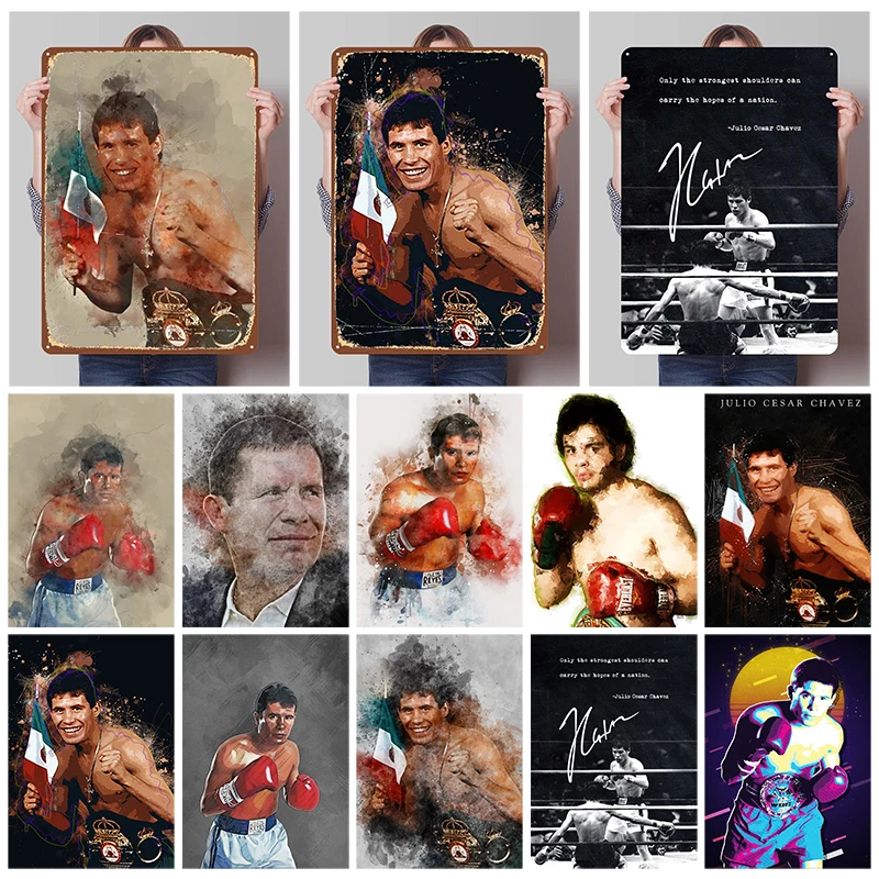 خوليو سيزار تشافيز الملاكم علامات معدنية غرفة الألعاب الديكور لوحات معدنية مخصصة الملاكمة ملصق للجدار الفن الديكور المنزل الرجعية