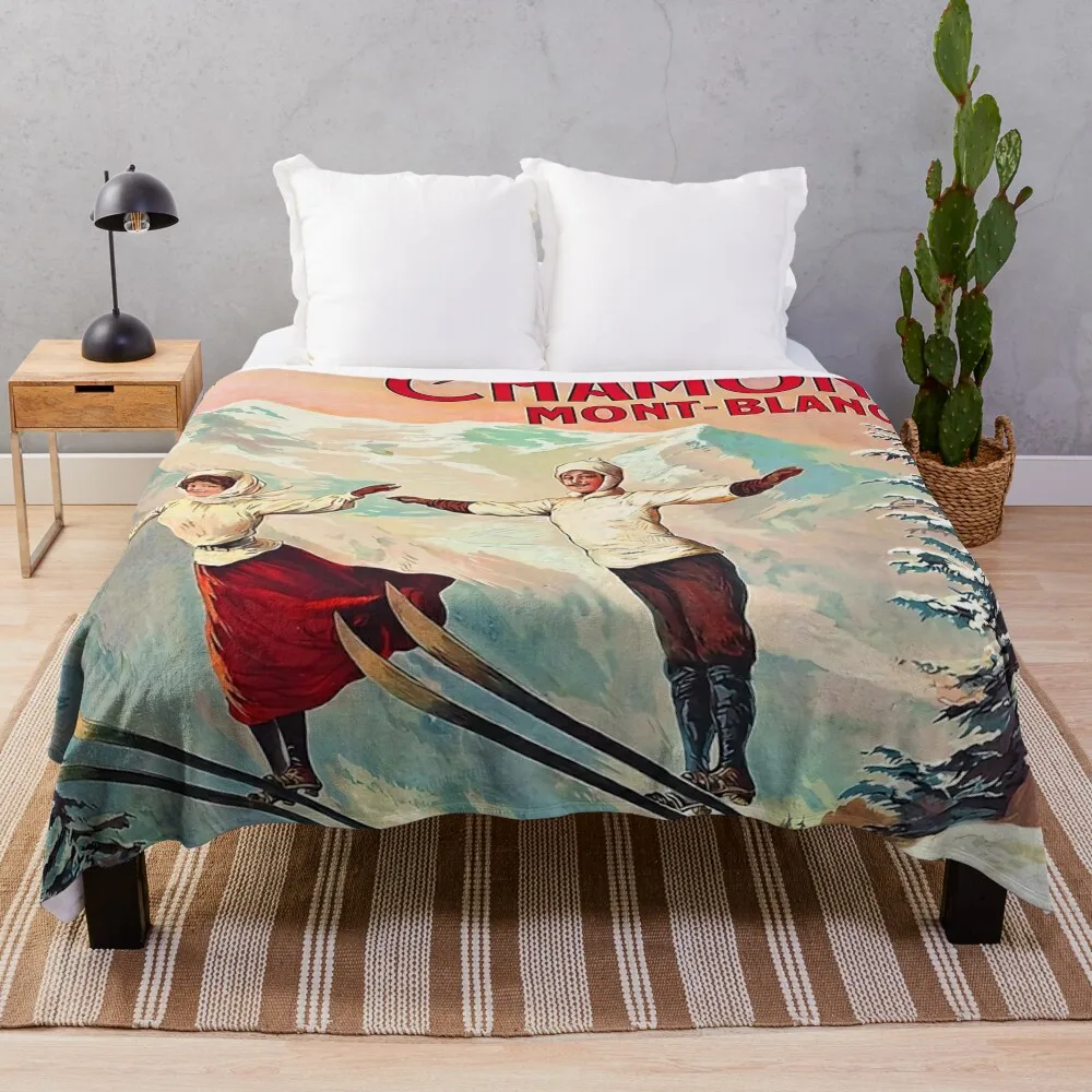 Chamonix, Mont Blanc - Vintage Throw Blanket Bed covers blankets and throws