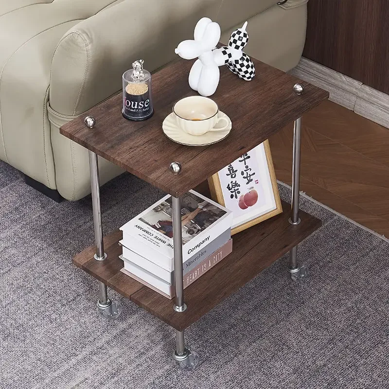 

Stainless steel living room simple glass coffee table modern rectangular bedside 2-layer small apartment tea table coffee tables