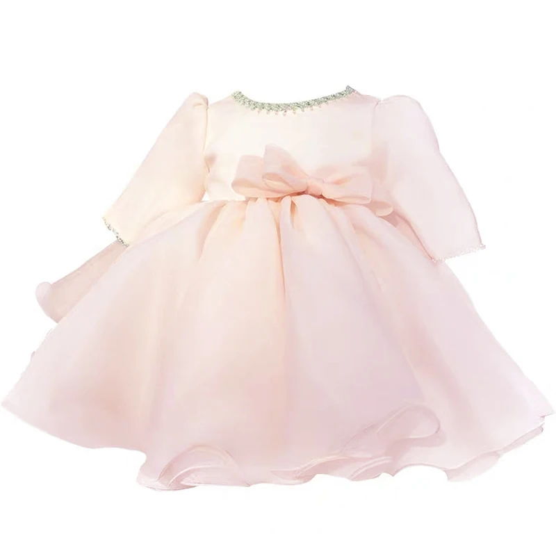 2023 Frühling Kinder Kleinkind Baby Blumenmädchen Satin Puffy Niedliches knielanges Kleid für Geburtstagszeremonien Hochzeit Party 1–9 Jahre – Detail 4
