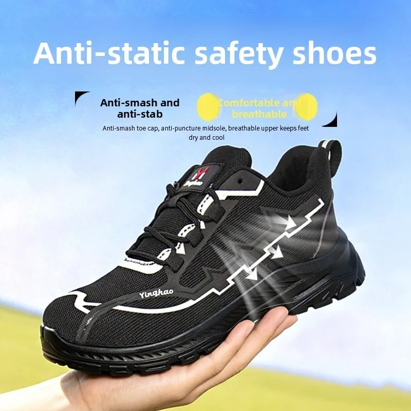 Labor Protection Shoes Anti Smash Anti Puncture Anti Static Safety Shoes Fly Woven Upper Injection Molding PU Work Shoes