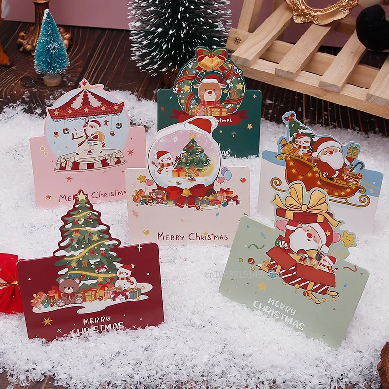 6PCS Christmas Greeting Card Mini Christmas Blessing Greeting Cards School Envelope Postcard Gift Card For Xmas New Year Gifts