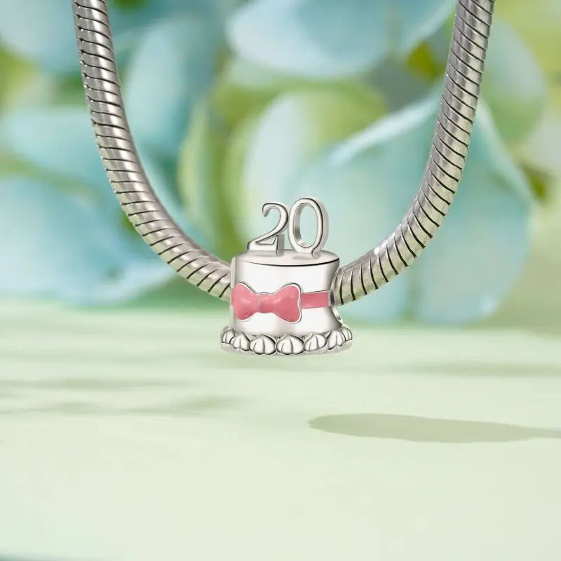 Breloques en argent regardé 925 pour femme, ballon à air chaud, pendentif joyeux anniversaire, perles, pendentif gâteau, convient au bracelet