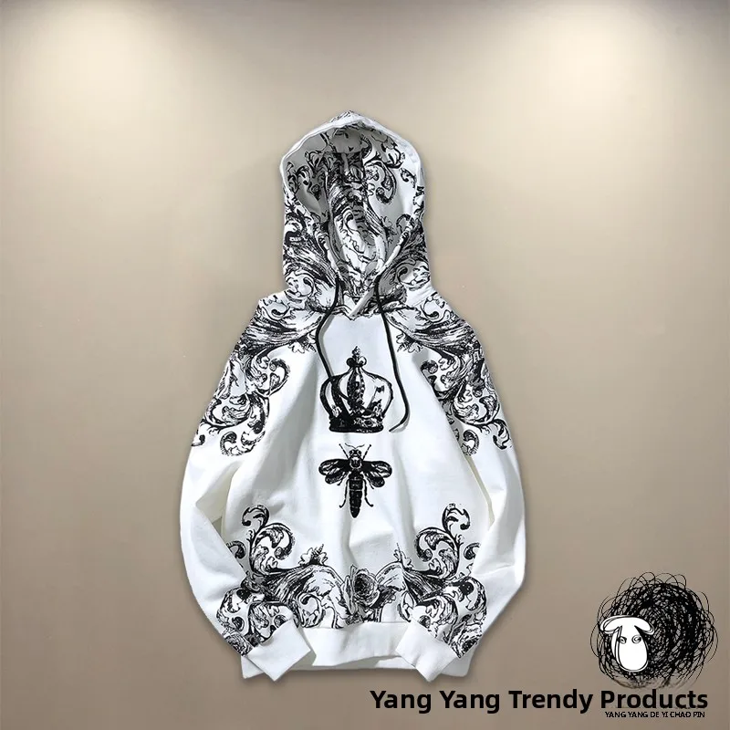 

Толстовка с принтом Crown Bee Floing для пар, мужская и женская, из смеси хлопка и полиэстера, устойчивая к сминанию, износостойкая, повседневная одежда