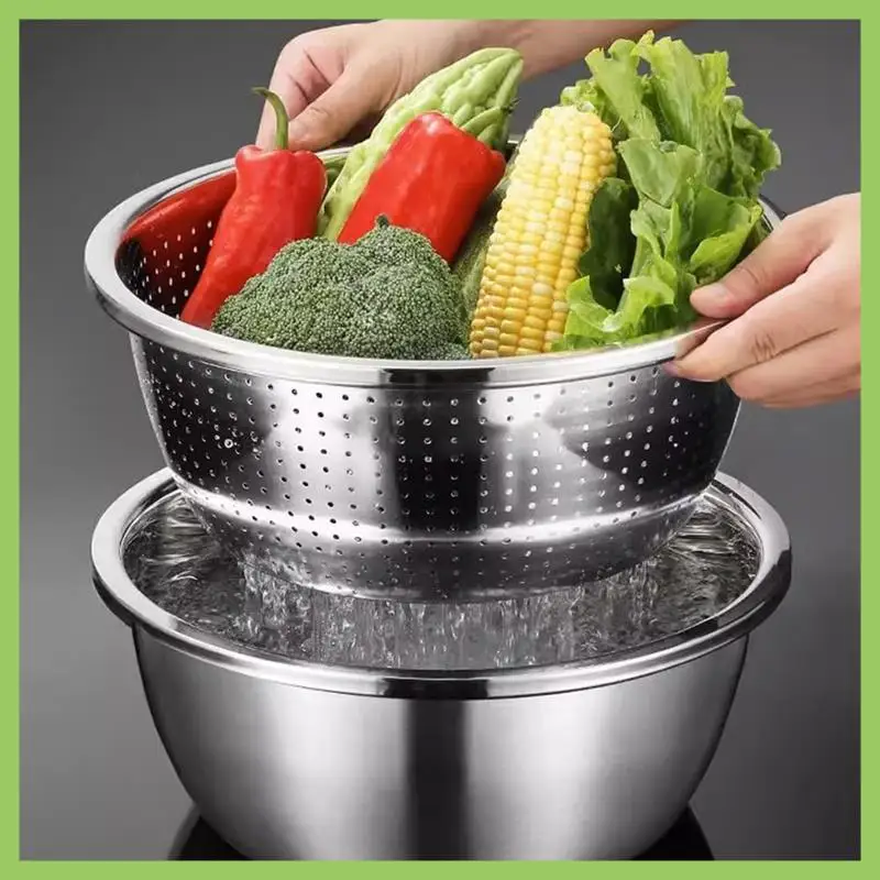 

Multifunctonal Stainless Steel Basin,3 In 1 Stainless Steel Basin, Multifunction Stainless Steel Bowls Colander Strainer