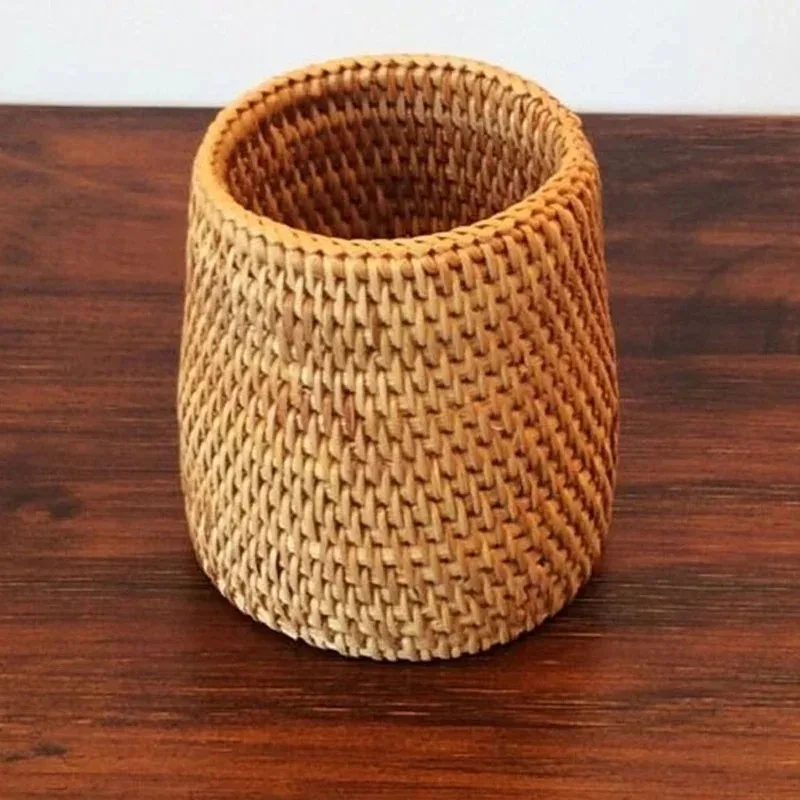 New Rattan Pen Holders Desk Accessories Storage Box Home Desktop Organizer Baskets Office School Supplies Stationery Holder