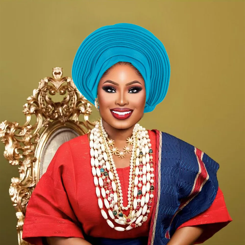 Nigeria Head Ties Wedding Party Headgear Elegant African Headtie Turban Already Made Women's Auto Gele Female Head Wraps image 3