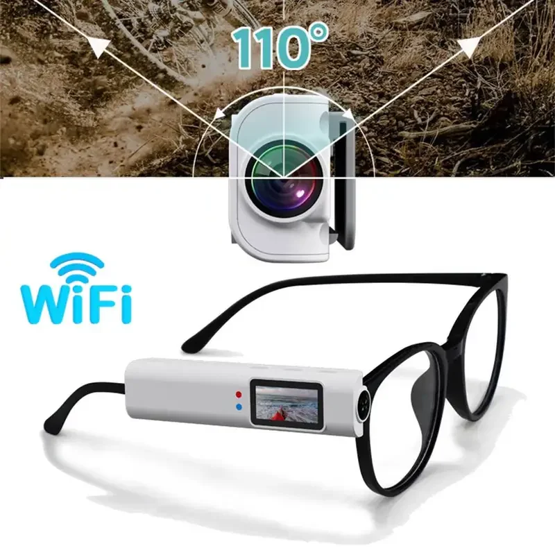2.7K Mini FPV Eyeglasses Video Shooting Mini Camera HD WiFi Intelligent Headset Glasses Video&Sound Recording WiFi APP Control